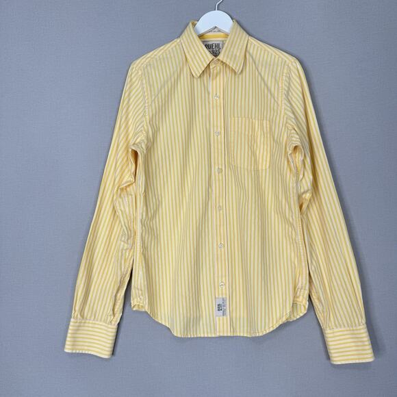Ruehl 925 Mens Shirt Medium Yellow 100% Cotton Striped Oxford Prep Y2K Old Money - Picture 1 of 15